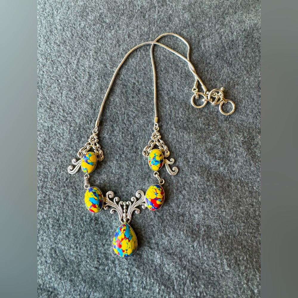 Handmade Sterling Silver and mosaic jasper necklace